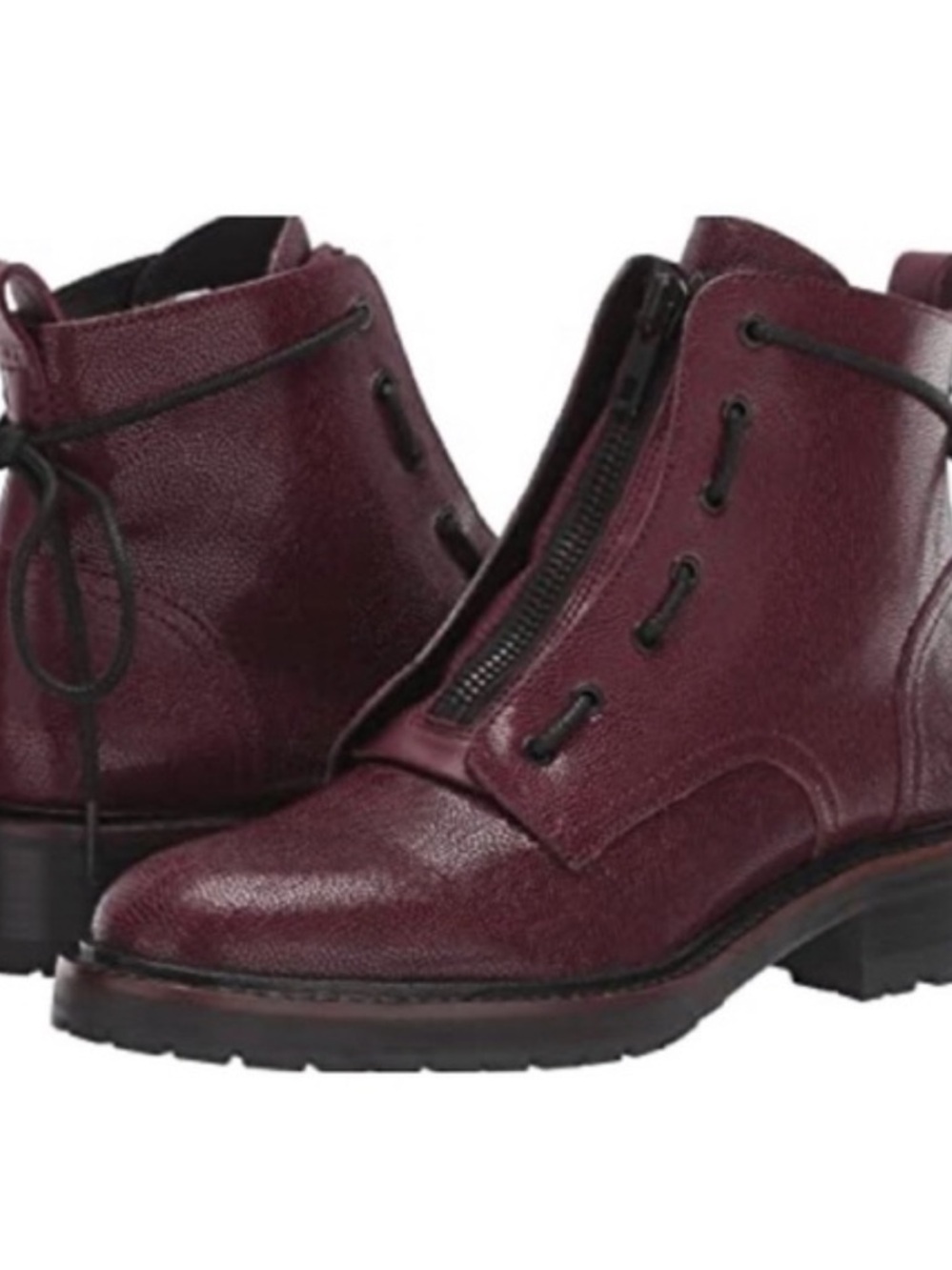 rag & bone Burgundy Cannon Zip-Front Lace-Back Ankle Boots in Merlot Sz 37 1/2